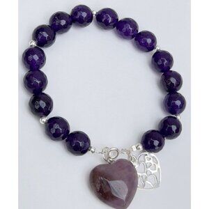 Amethyst Gemstone Bracelet with 925 Sterling Silver Heart Charm